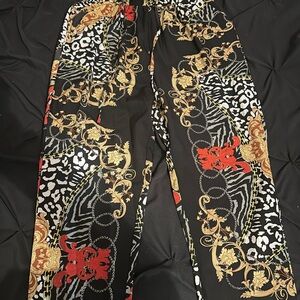 PrettyLittleThing Black and Gold Floral Pants